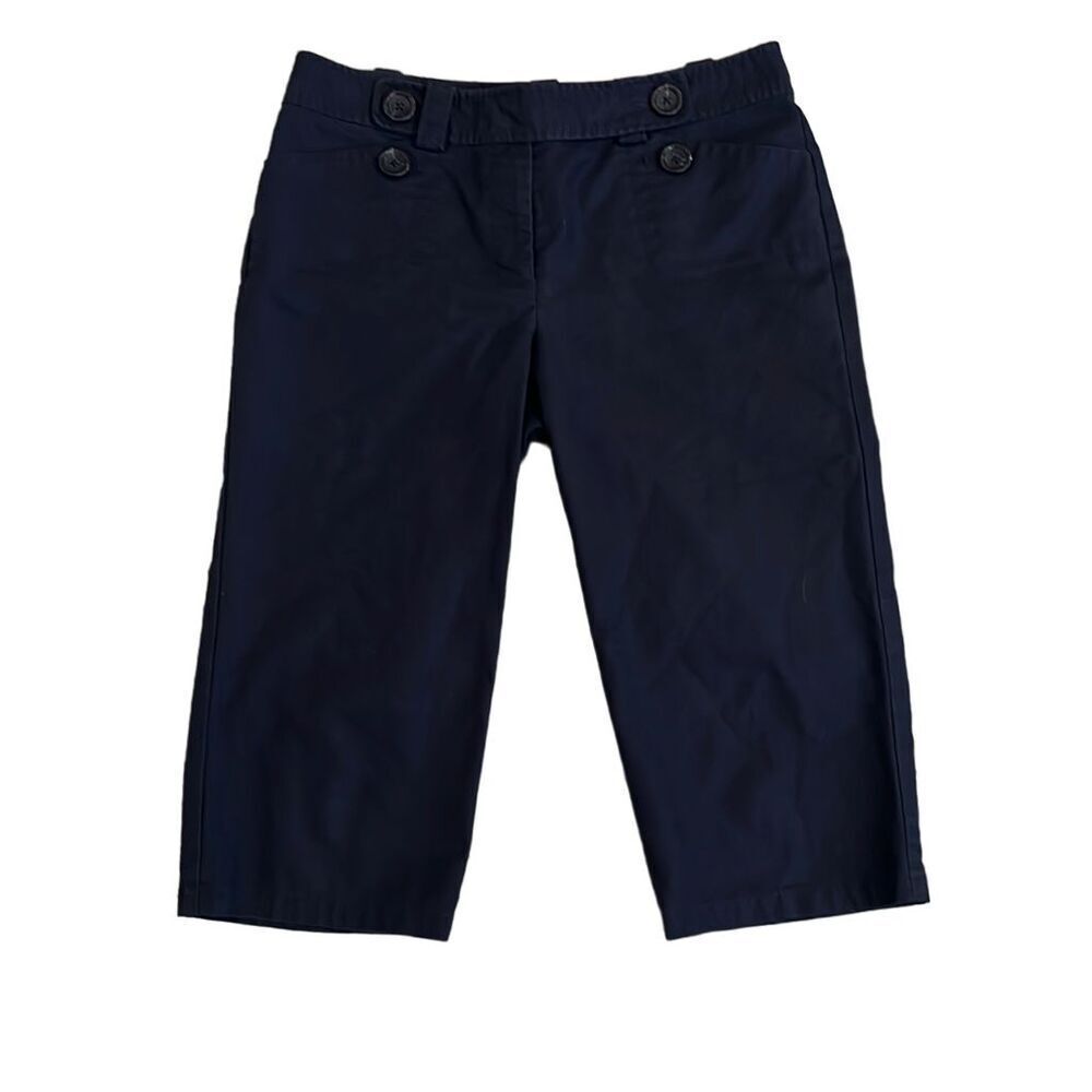 Ann Taylor 6P Navy Blue Lindsay Button Front Capri Crop Pants Pockets Flat Front